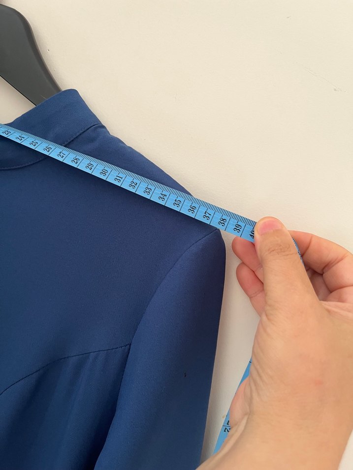 Uzun Kollu Mavi Drapeli Uzun Elbise - Görsel 3