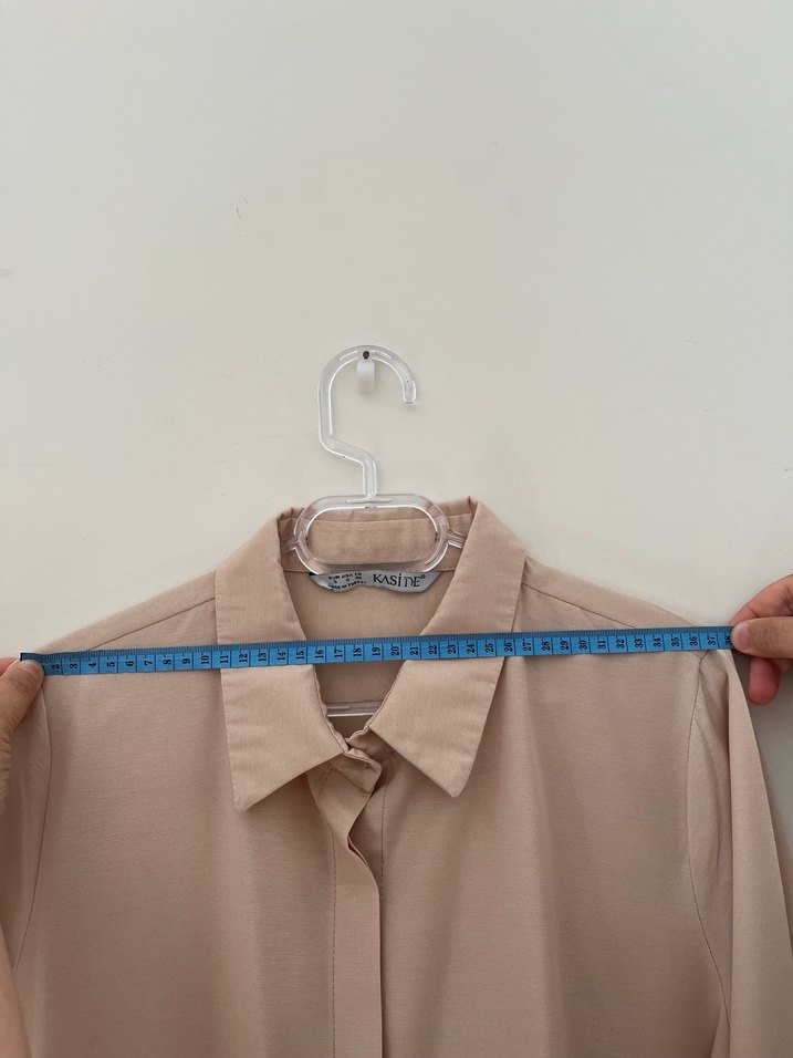 Bej Kadın Gömlek Uzun Kollu Düğmeli - Görsel 4