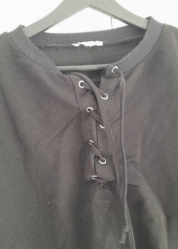 Diğer Siyah Bağcıklı Oversize Sweatshirt