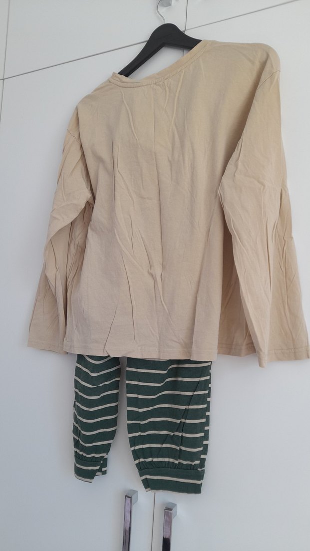 %100 Pamuklu Çizgili Yılbaşı Pijama Takımı - Görsel 2