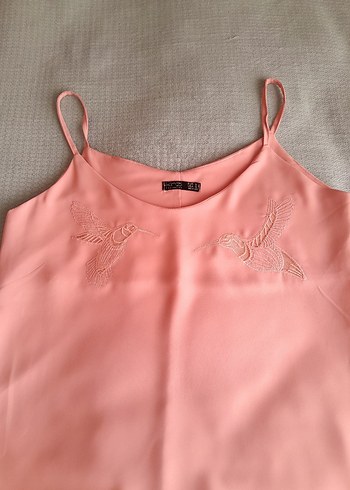 s Beden pembe Renk Askılı Pembe Şık Bluz
