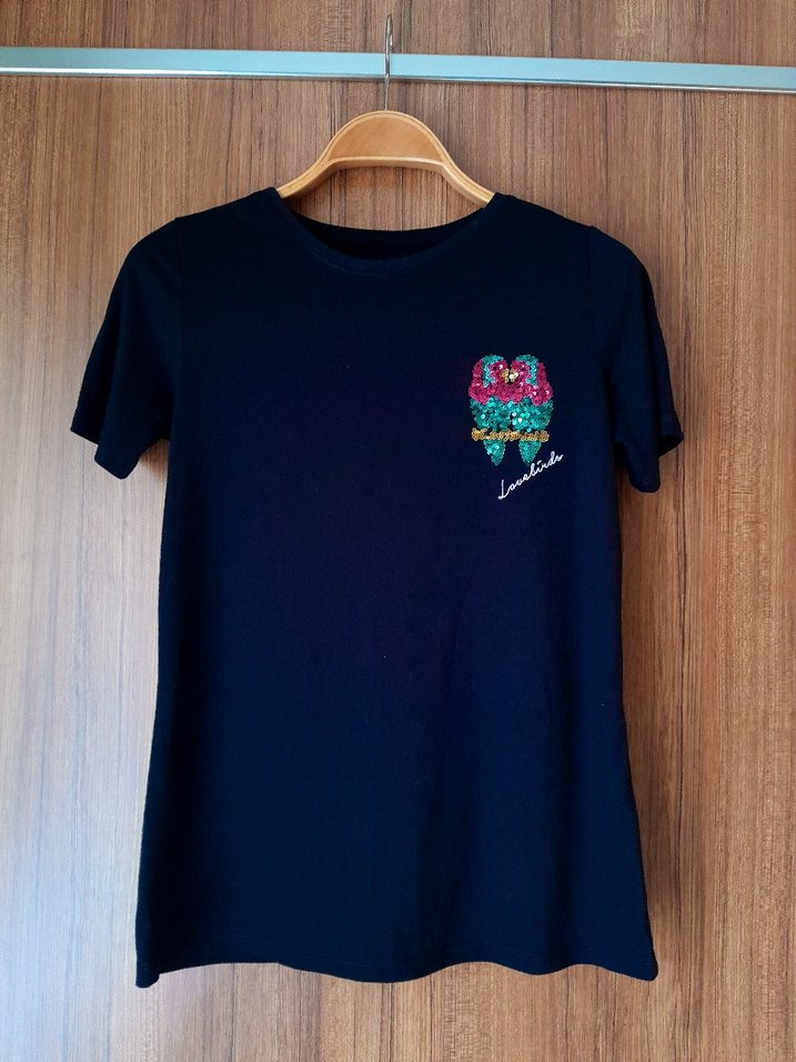 George - Aşk Kuşları Payetli Siyah Penye Tişört - Görsel 3