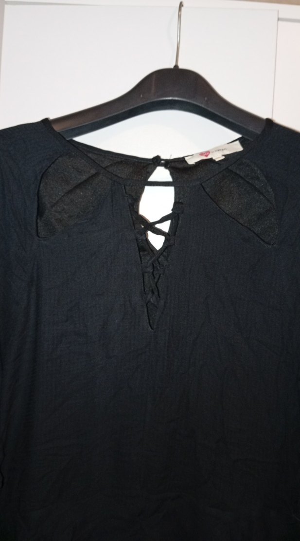 Kadın Siyah Uzun Kollu V Yaka Keten elbise - Görsel 2