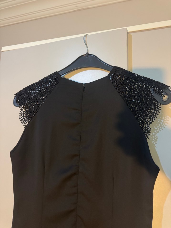 Siyah Drapeli Midi Siyah Gotik Elbise - Görsel 3