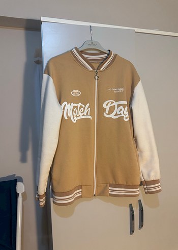 Bej Kadın Bomber Ceket, Rahat Kesim, Fermuarlı - Görsel 2