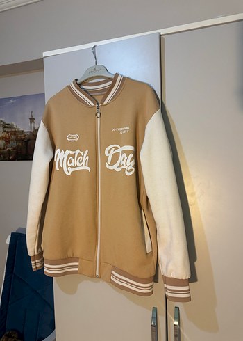 Bej Kadın Bomber Ceket, Rahat Kesim, Fermuarlı - Görsel 3