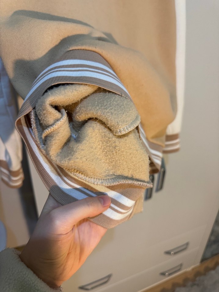 Bej Kadın Bomber Ceket, Rahat Kesim, Fermuarlı - Görsel 4