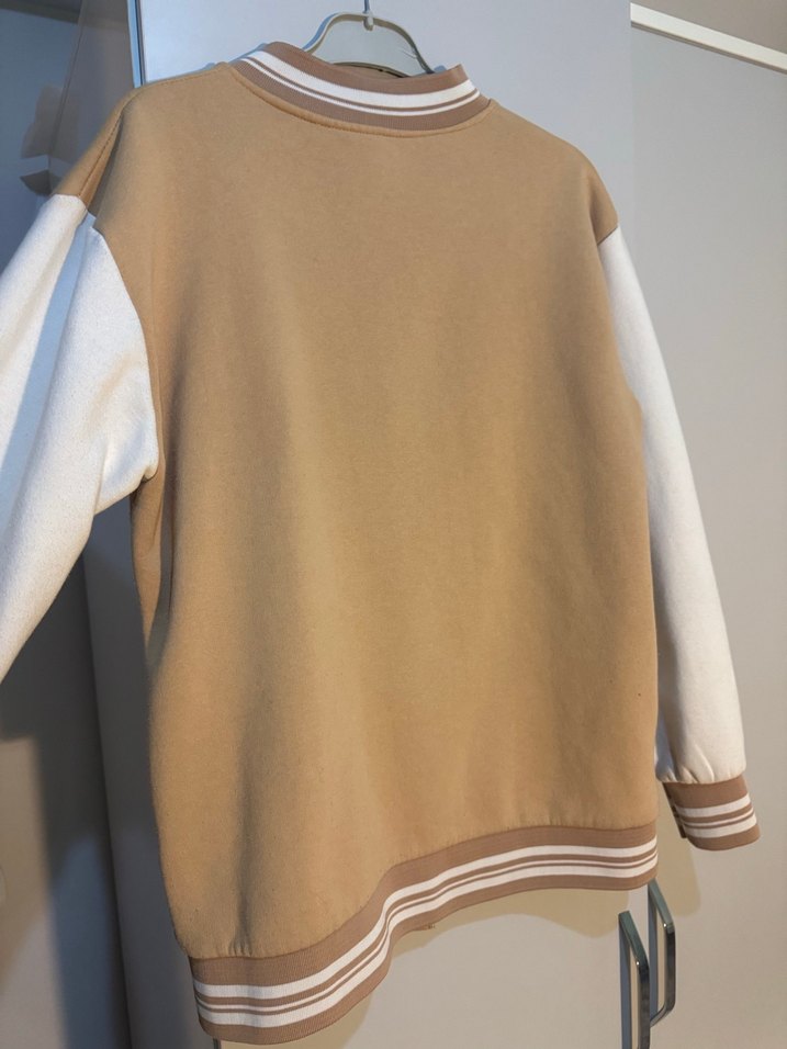 Bej Kadın Bomber Ceket, Rahat Kesim, Fermuarlı - Görsel 5