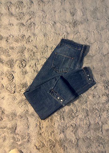 Düğmeli Lacivert Kadın Denim Pantolon - Görsel 3