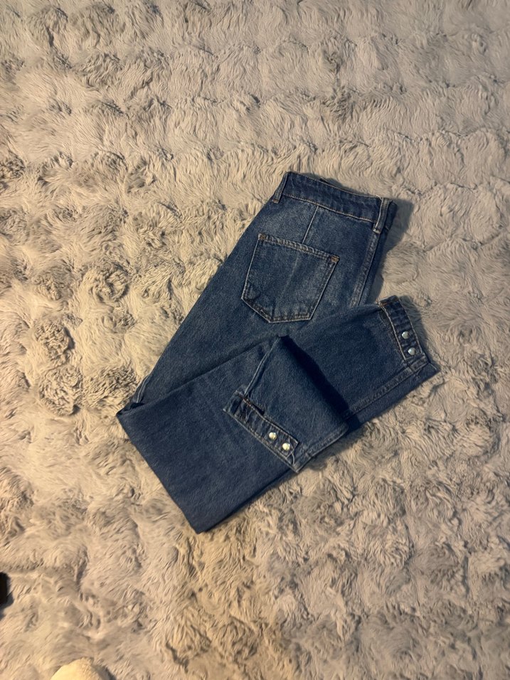 Düğmeli Lacivert Kadın Denim Pantolon - Görsel 3