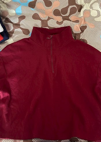 Zara Bordo Fermuarlı Yaka Detaylı Kadın Sweatshirt