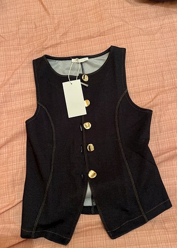 Düğmeli Siyah Kot Yelek - Görsel 2