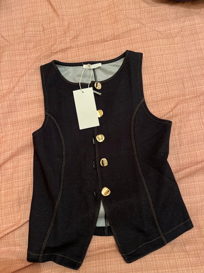 Düğmeli Siyah Kot Yelek - Görsel 2