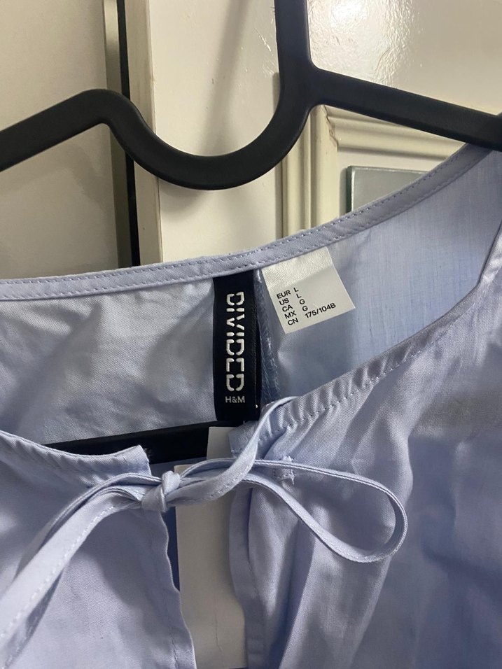 Mavi V Yaka Midi Poplin Elbise - Görsel 3