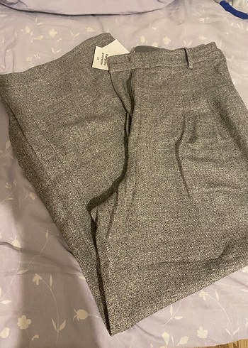 Gri Pilili Keten Kadın Pantolon - Görsel 2