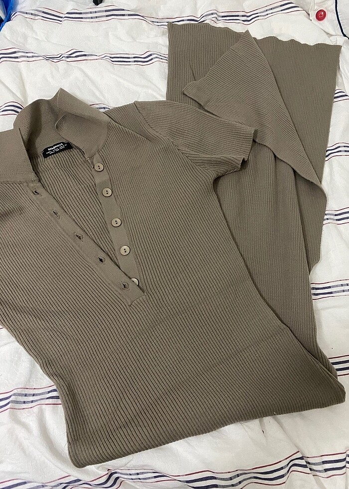 madmext triko kahverengi midi elbise yirtmacli - Görsel 2