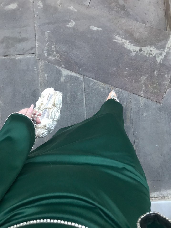 Straplez Drapeli Uzun zümrüt tesettür  abiye - Görsel 2