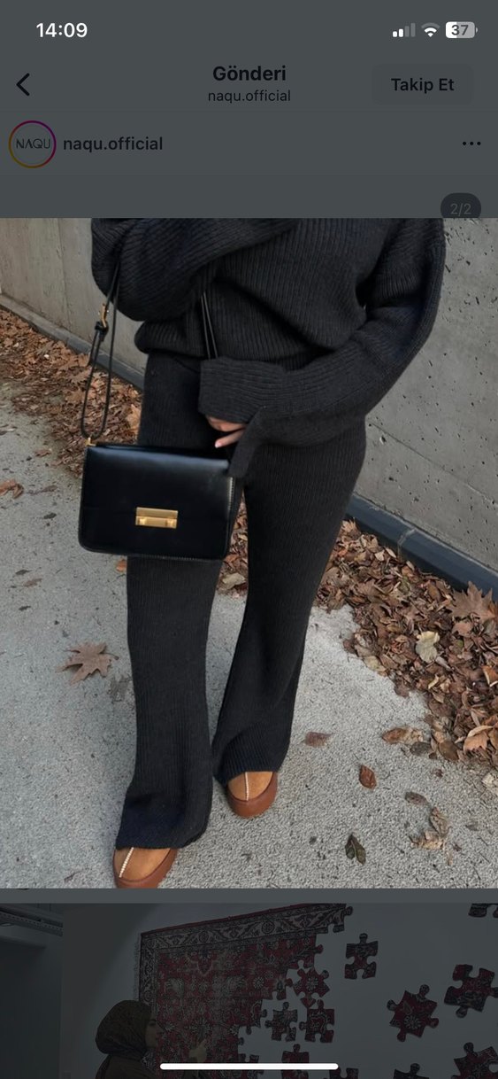 Kadın Siyah Yün Oversize takım - Görsel 3