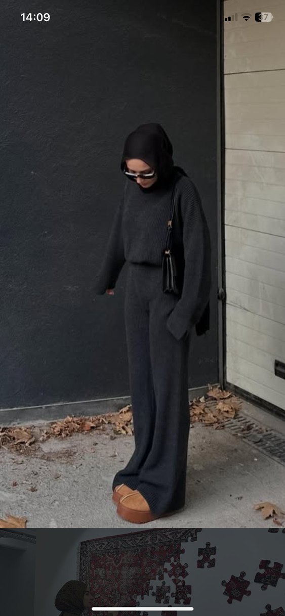 Kadın Siyah Yün Oversize takım - Görsel 5