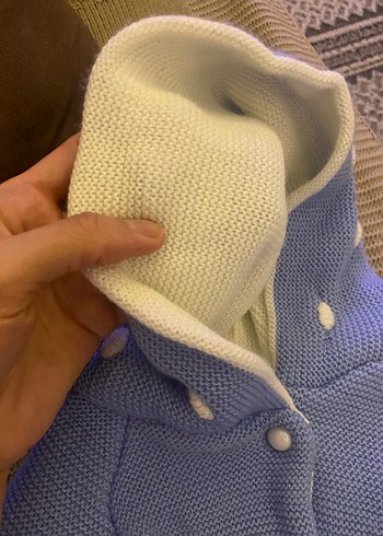 Çocuk Mavi Kapüşonlu Triko Hırka - Görsel 4