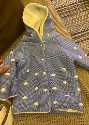 Çocuk Mavi Kapüşonlu Triko Hırka - Görsel 3