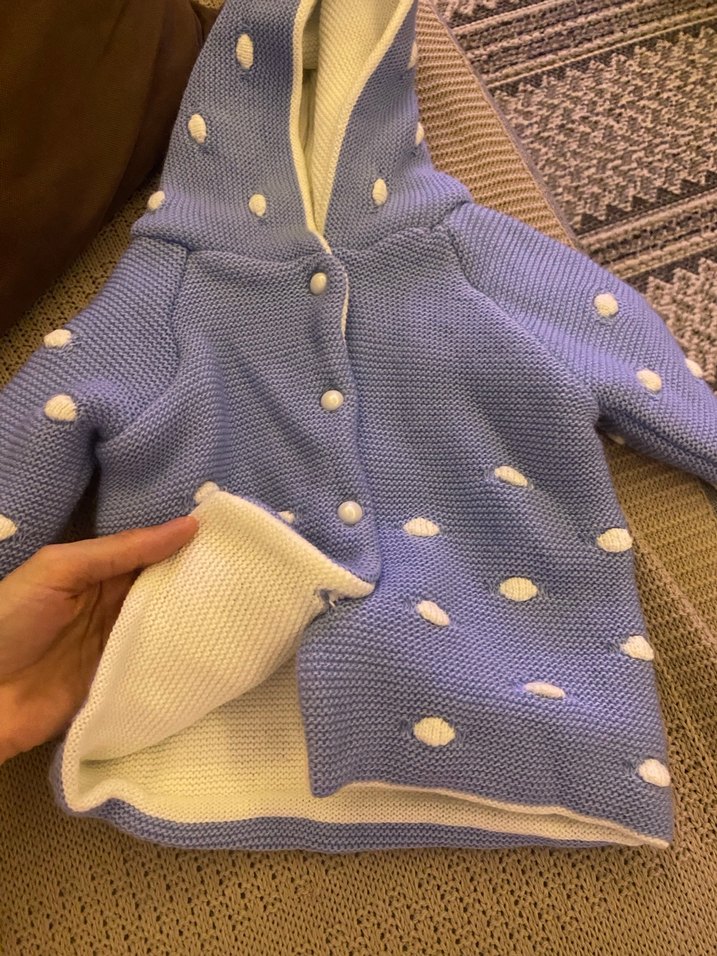 Çocuk Mavi Kapüşonlu Triko Hırka - Görsel 2