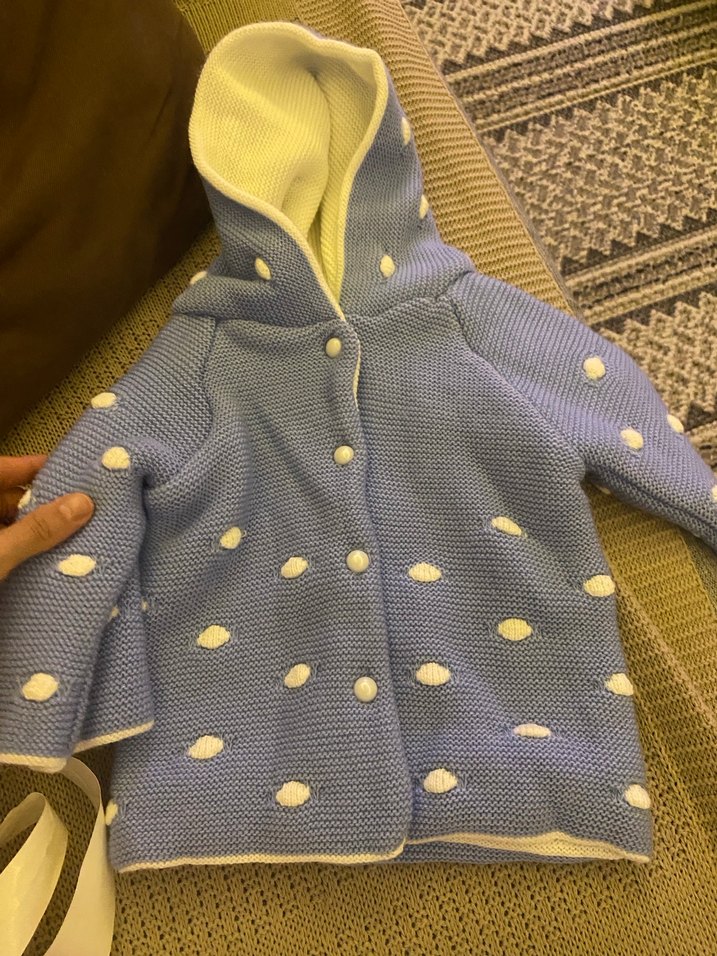 Çocuk Mavi Kapüşonlu Triko Hırka - Görsel 3