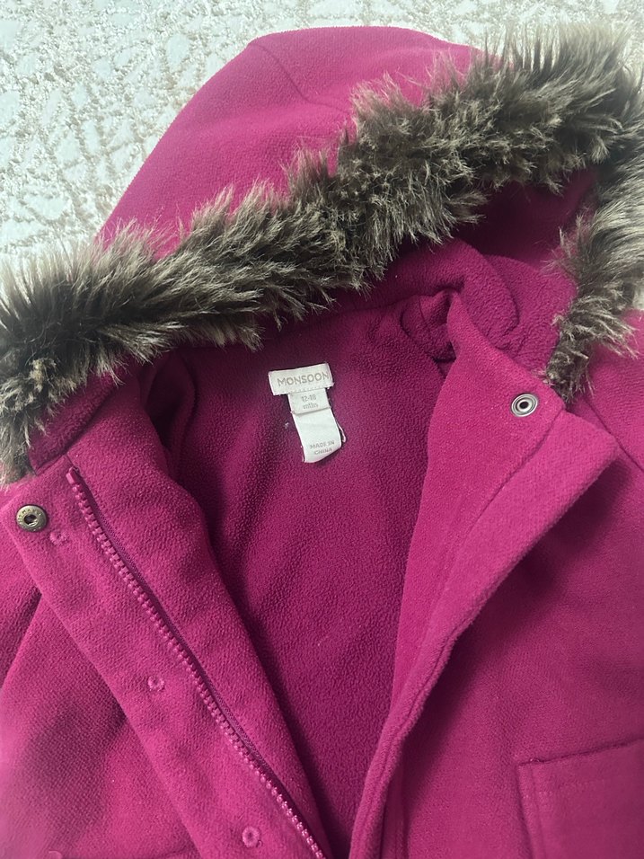 Kürklü Kapüşonlu Mor Kız Çocuk Kabanı - Görsel 4