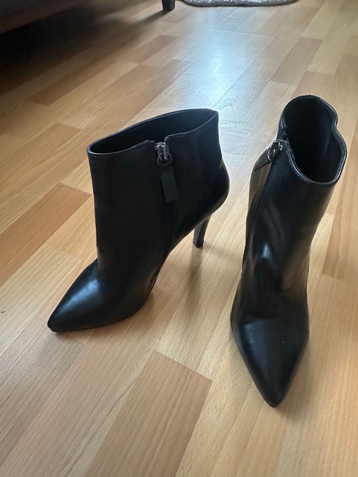 Siyah Deri Stiletto Topuklu Kadın Bot - Görsel 2