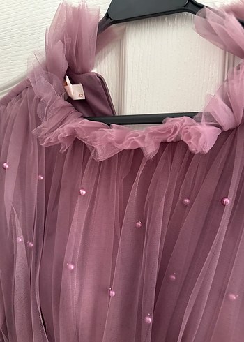 Uzun Kollu Mor Abiye Elbise - Görsel 5