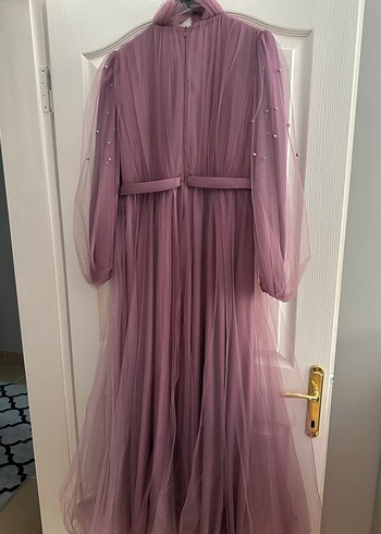 Uzun Kollu Mor Abiye Elbise - Görsel 6