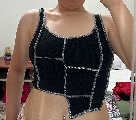 m Beden Siyah askılı crop