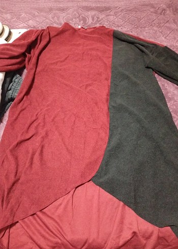 Bordo Antrasit Uzun Kollu Salaş Tunik 52 beden