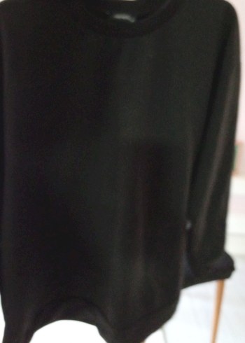 52 Beden Siyah kadin Uzun Kollu Basic Sweatshirt 4 xl