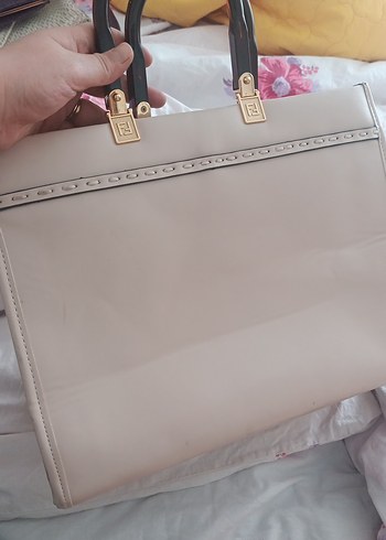 Bej Baskılı Deri Fendi Kadın Çanta - Görsel 3