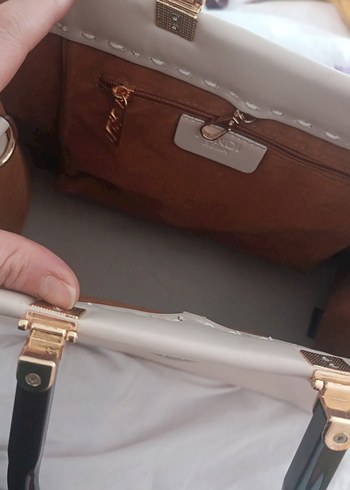 Bej Baskılı Deri Fendi Kadın Çanta - Görsel 2