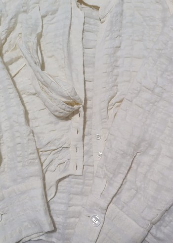 Beyaz Düğmeli Keten Gömlek - Görsel 2