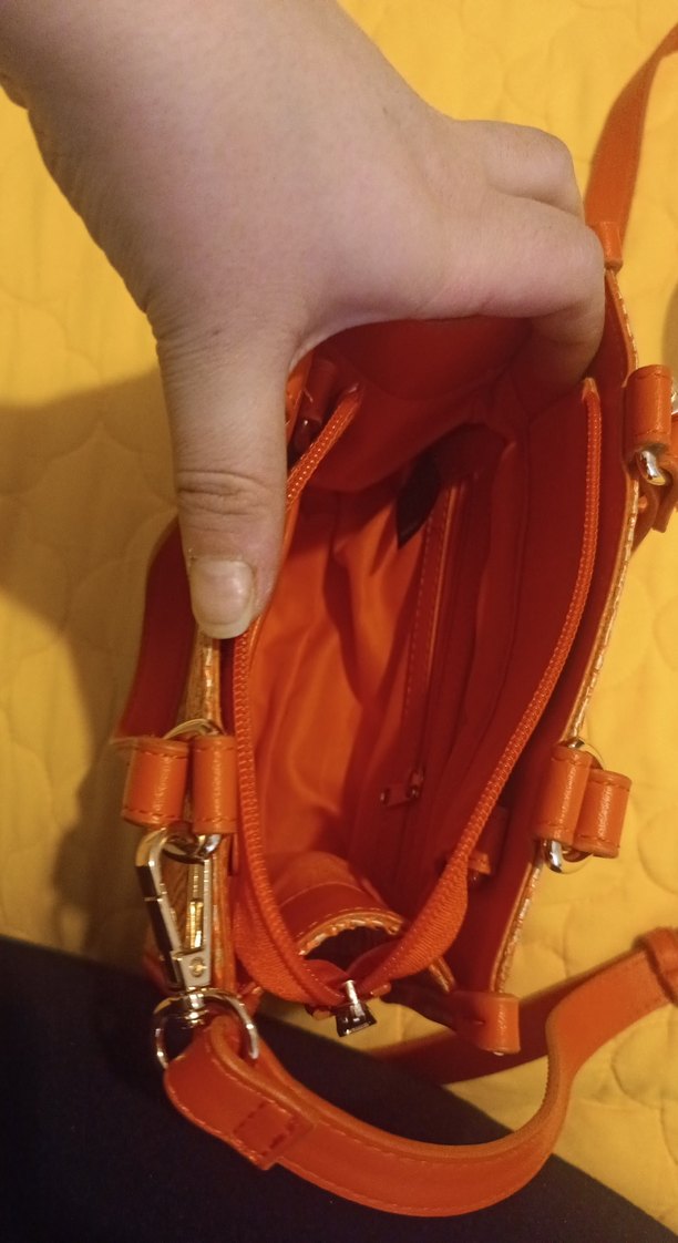 Turuncu Parlak Yılan Desenli Deri Çanta - Görsel 5