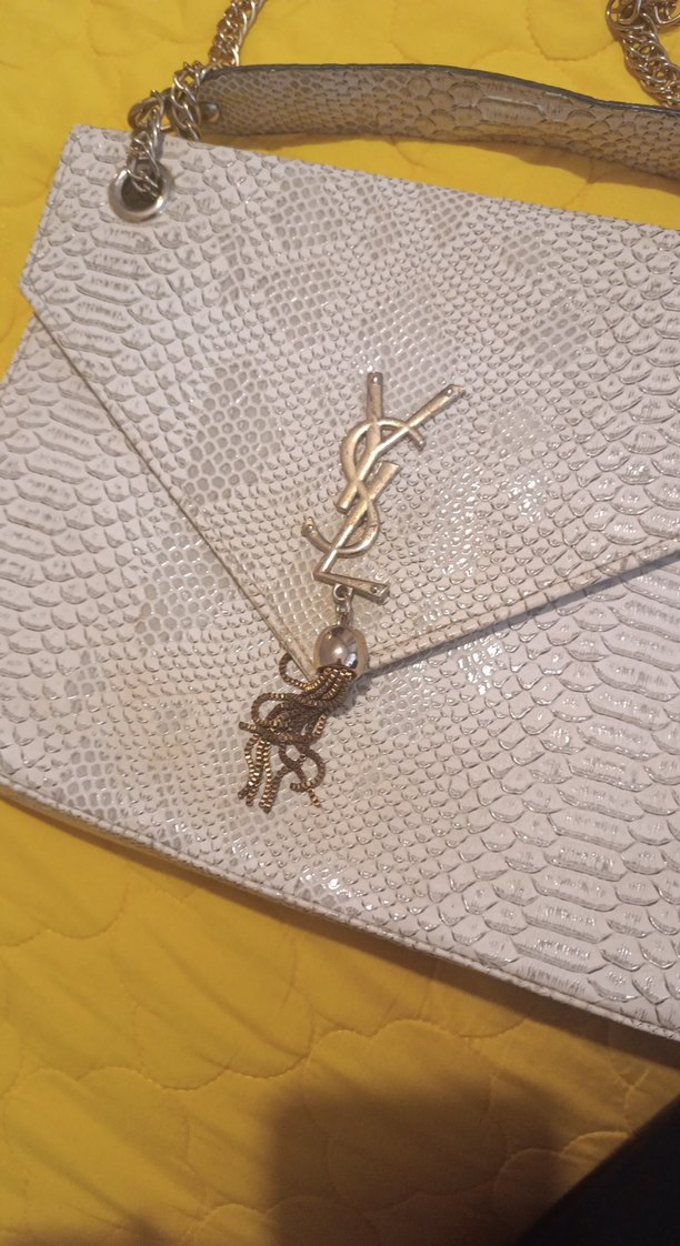 Beyaz Yılan Derisi Desenli Zincirli Kadın Çanta - Görsel 2