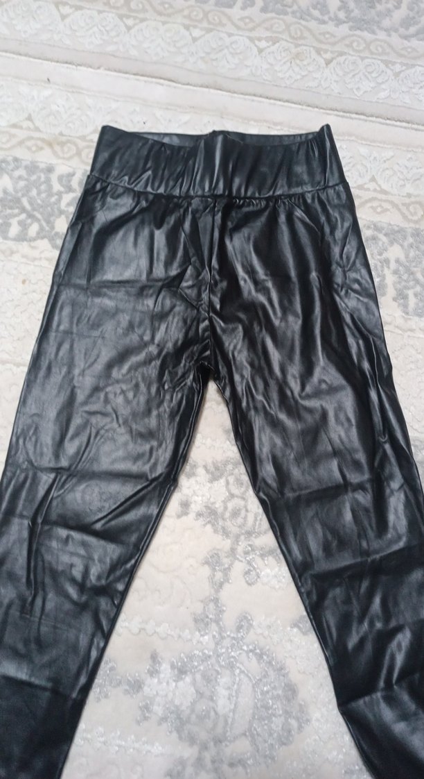 Siyah Deri Kadın Tayt - Görsel 4