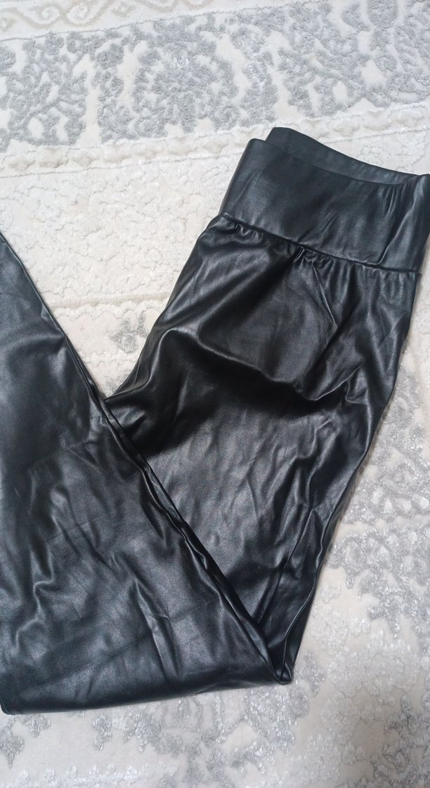 Siyah Deri Kadın Tayt - Görsel 2