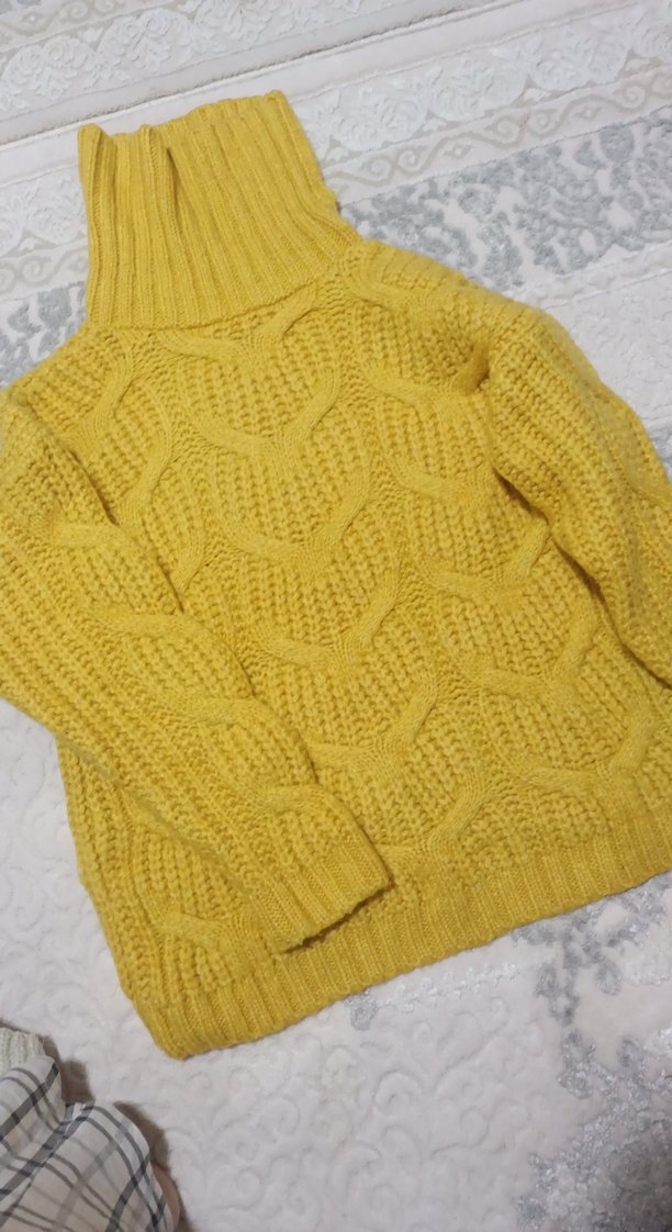 Sarı Bohem Örgü Kadın Kazak - Görsel 2