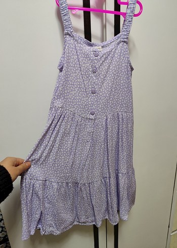 Mor Düğmeli Kız Elbisesi - Görsel 6