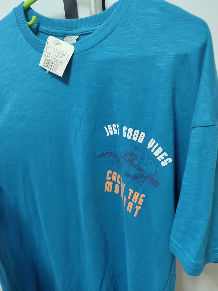 Erkek Mavi Kısa Kollu Baskılı Tişört - Görsel 4