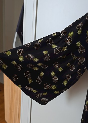 xs Beden Sarı Ananas Desenli Bohem Elbise