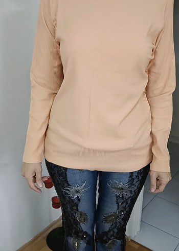 xxl Beden Bej Kadın Bisiklet Yaka Uzun Kollu Triko