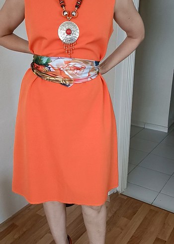 Turuncu Kolsuz Elbise A Kesim Etiketsiz - Görsel 5