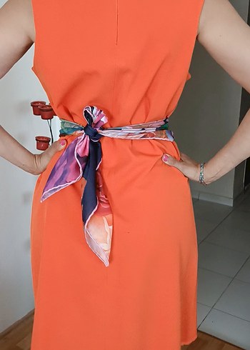 Turuncu Kolsuz Elbise A Kesim Etiketsiz - Görsel 8