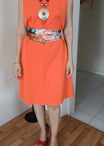 Turuncu Kolsuz Elbise A Kesim Etiketsiz - Görsel 7