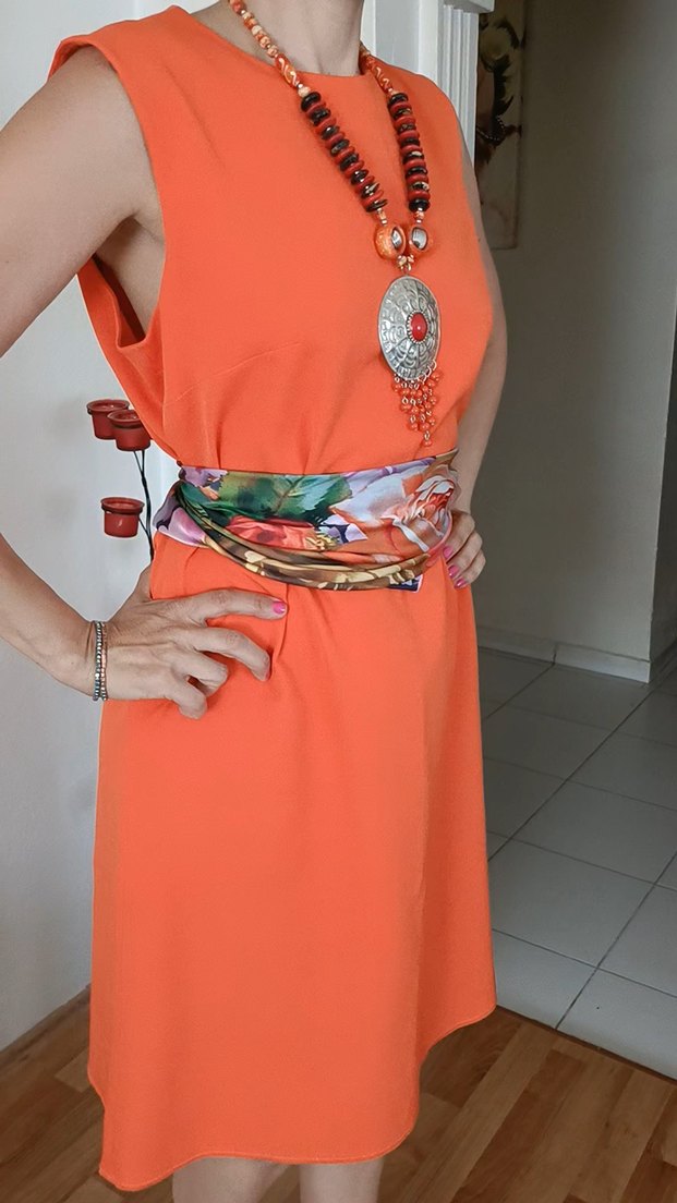 Turuncu Kolsuz Elbise A Kesim Etiketsiz - Görsel 3